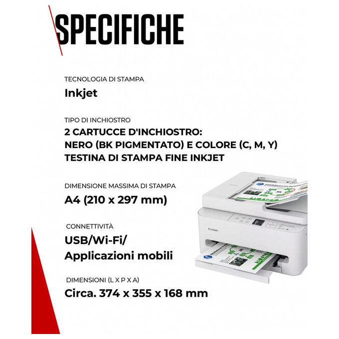 Canon PIXMA TS7550i Stampante Multifunzione Inkjet A4 1200x1200 DPI Wi-Fi Fronte Retro Automatico ADF Display OLED colore Bianco