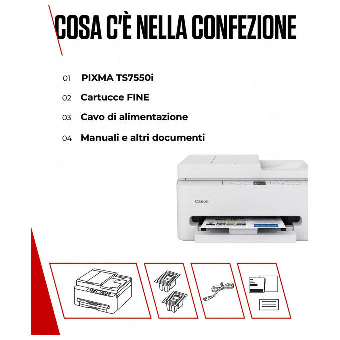 Canon PIXMA TS7550i Stampante Multifunzione Inkjet A4 1200x1200 DPI Wi-Fi Fronte Retro Automatico ADF Display OLED colore Bianco