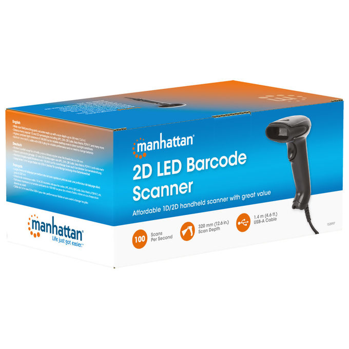 Manhattan 153997 Lettore di Codici a Barre Portatile 1D 2D LED USB Cablato 640x480 Pixel 100 letture-s colore Nero