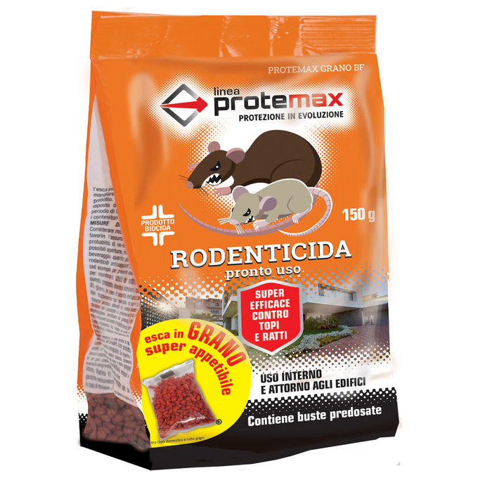 Protemax 1019315 Esca Rodenticida in Grano BF Brodifacoum Topi e Ratti Busta Monodose 150 g
