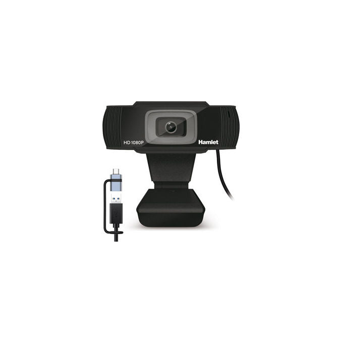 Hamlet HWCAM1080-CX Webcam Full HD 1080p USB-A USB-C Microfono Integrato Plug and Play 30fps colore Nero