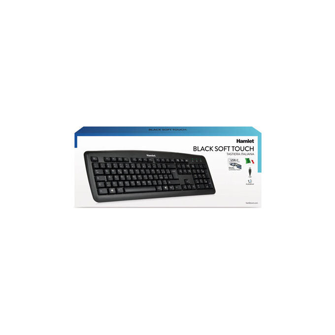 Hamlet XKKITA2-CX Tastiera USB Full-size QWERTY Italiano 105 Tasti Membrana Adattatore USB-C colore Nero