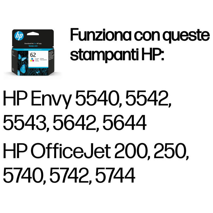 HP C2P06AE Cartuccia Inchiostro Originale Tricromia 62 165 pagine 4,5 ml colore Ciano Magenta Giallo