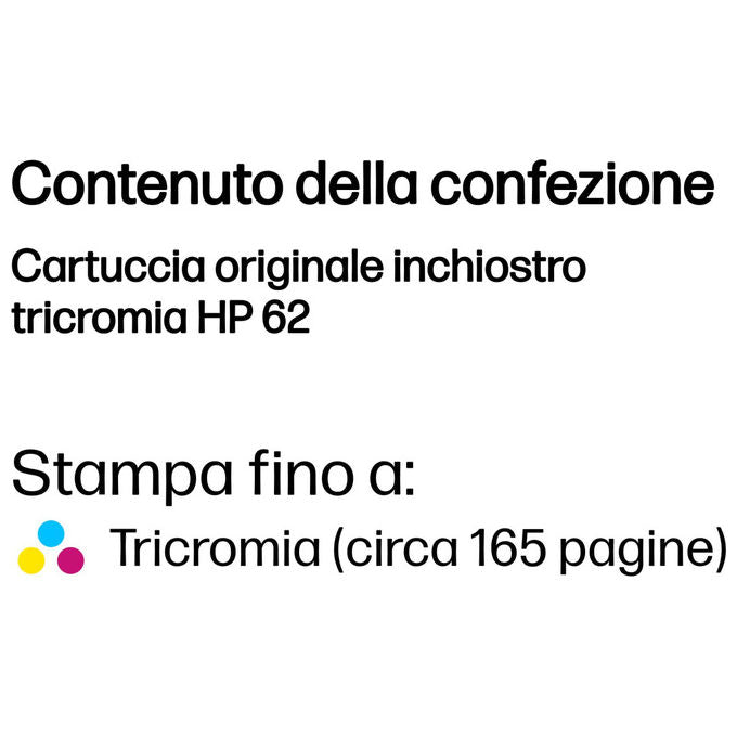 HP C2P06AE Cartuccia Inchiostro Originale Tricromia 62 165 pagine 4,5 ml colore Ciano Magenta Giallo