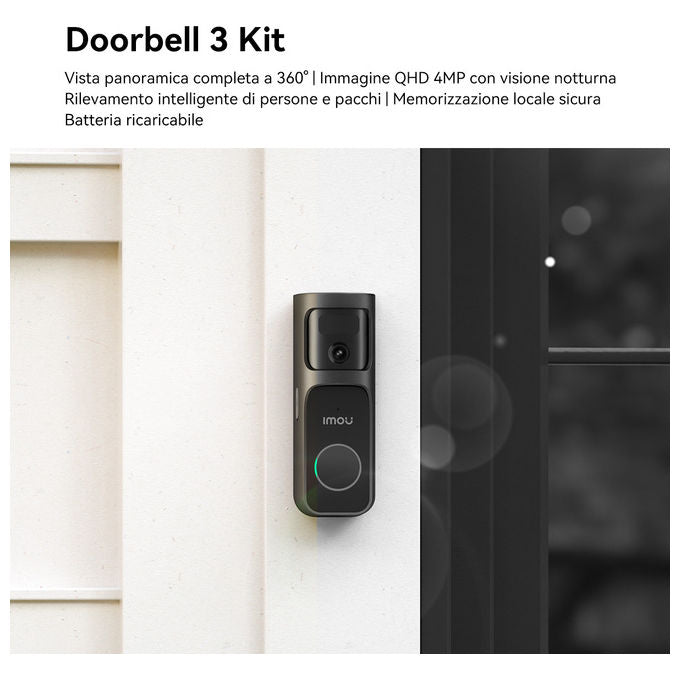 Imou DB-3EP-4M0W-DS3 Doorbell 3S Videocitofono Smart 4MP Fisheye 360° AI Batteria 5000mAh Wi-Fi con Cicalino colore Nero