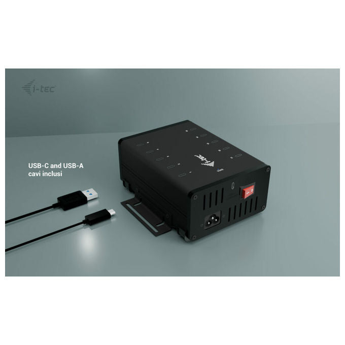 I-tec CACHRGHUB10C Hub USB-C USB-A 10 Porte Ricarica 15W per Porta 5 Gbps Adattatore Integrato 180W colore Nero