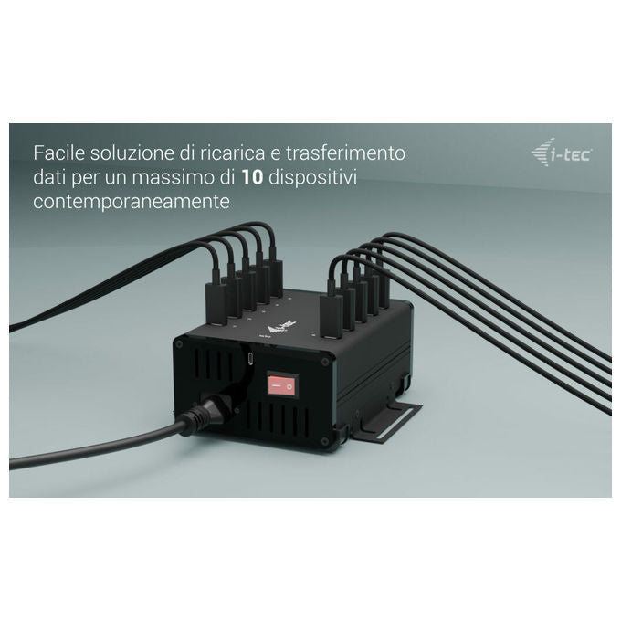 I-tec CACHRGHUB10C Hub USB-C USB-A 10 Porte Ricarica 15W per Porta 5 Gbps Adattatore Integrato 180W colore Nero