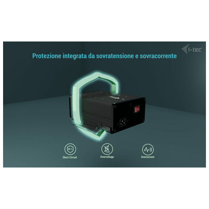 I-tec CACHRGHUB10C Hub USB-C USB-A 10 Porte Ricarica 15W per Porta 5 Gbps Adattatore Integrato 180W colore Nero