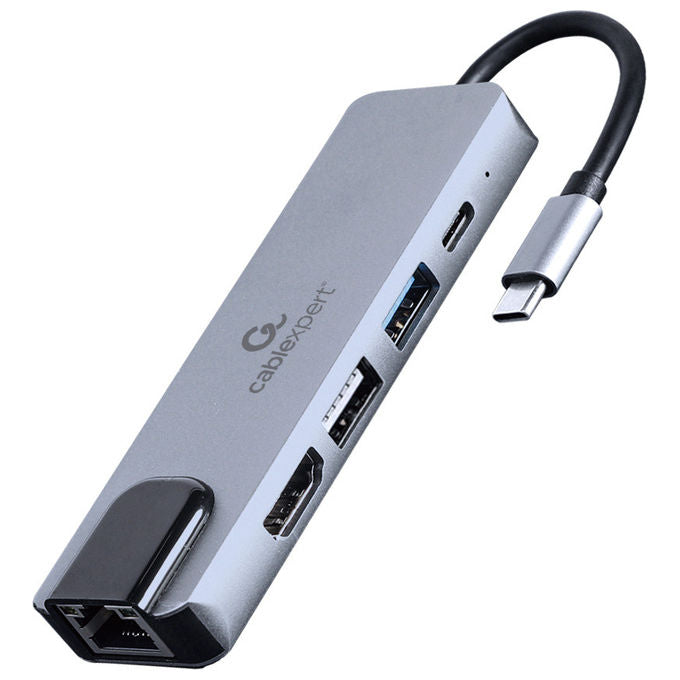 Gembird A-CM-COMBO5-04 Adattatore Multiporta USB-C 5 in 1 HDMI 4K PD 87W USB 3.2 Gen 1 LAN 100 Mbps colore Argento