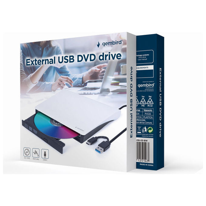 Gembird DVD-USB-03-BW Masterizzatore Esterno DVD±RW USB Type-C Scrittura 24x CD 8x DVD Plug and Play colore Nero Bianco