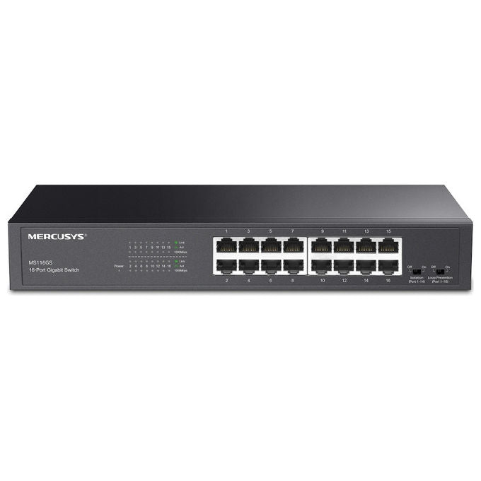 Mercusys MS116GS Switch Gigabit Ethernet 16 Porte Desktop Rack 32 Gbps Plug and Play colore Nero
