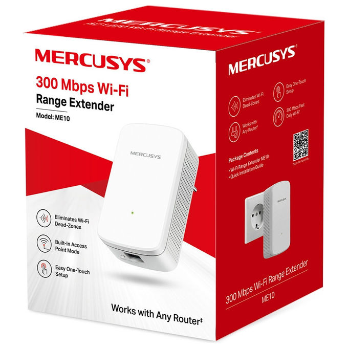 Mercusys ME10 Range Extender Wi-Fi N300 300 Mbit-s Banda Singola 2.4 GHz 1 Porta LAN 10-100 Mbps colore Bianco