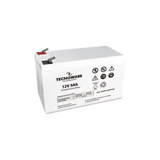 Tecnoware EACPE12V09ATWL Power Battery Batteria Piombo 12V 9Ah Faston 6,35mm Long Life 10 anni per UPS Sistemi di Sicurezza e Allarme