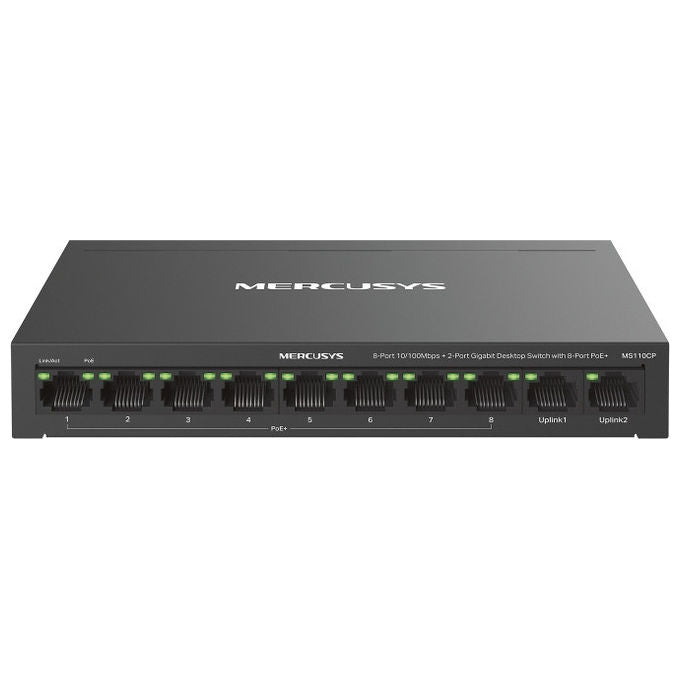 Mercusys MS110CP Switch di Rete 10 Porte 8x PoE+ 10-100 Mbps 2x Gigabit Budget PoE 65W colore Grigio