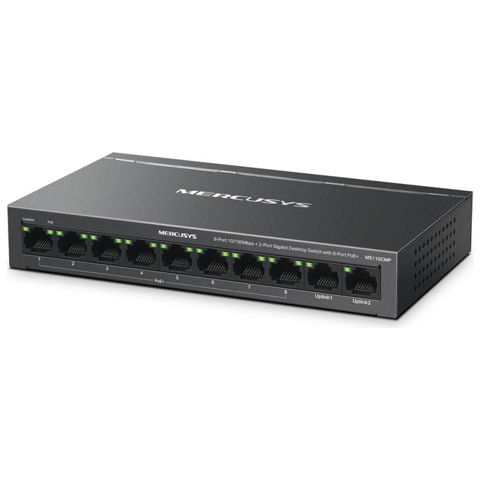 Mercusys MS110CP Switch di Rete 10 Porte 8x PoE+ 10-100 Mbps 2x Gigabit Budget PoE 65W colore Grigio