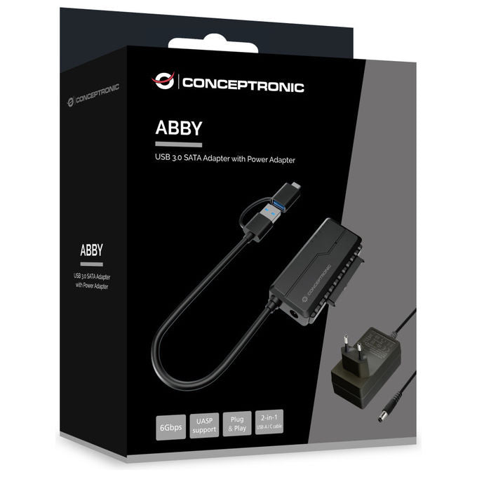 Conceptronic ABBY21B Adattatore USB 3.0 SATA HDD SSD 2.5 3.5 6 Gbit-s UASP 10 TB colore Nero