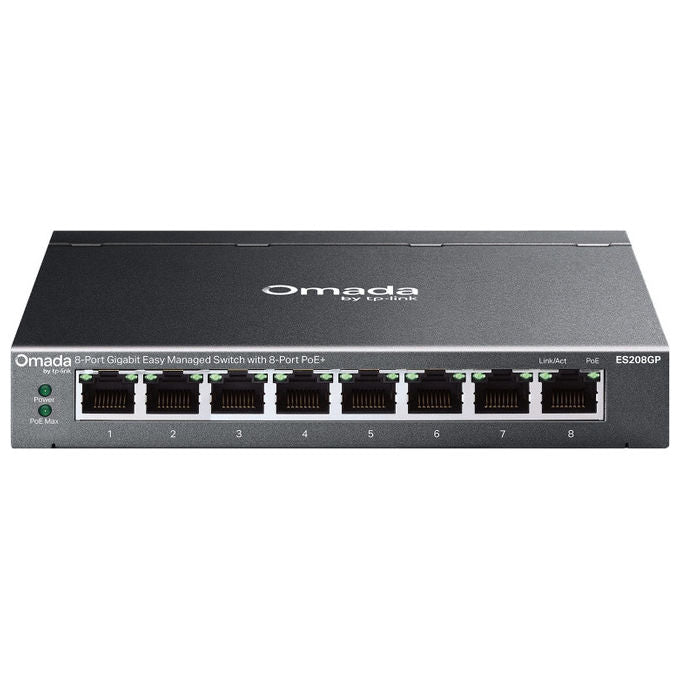 TP-Link ES208GP Omada Switch Gestito L2 8 Porte Gigabit PoE+ 64W 16 Gbps DIN Rail colore Nero