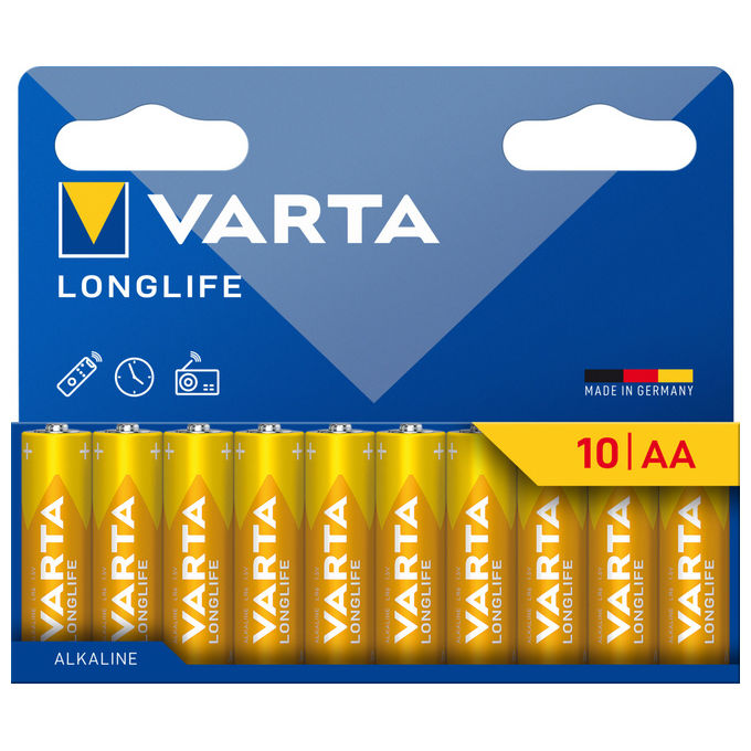 Varta 4106101761 Longlife Megapack Batteria Stilo AA Alcalina LR06 1,5V 10 pz
