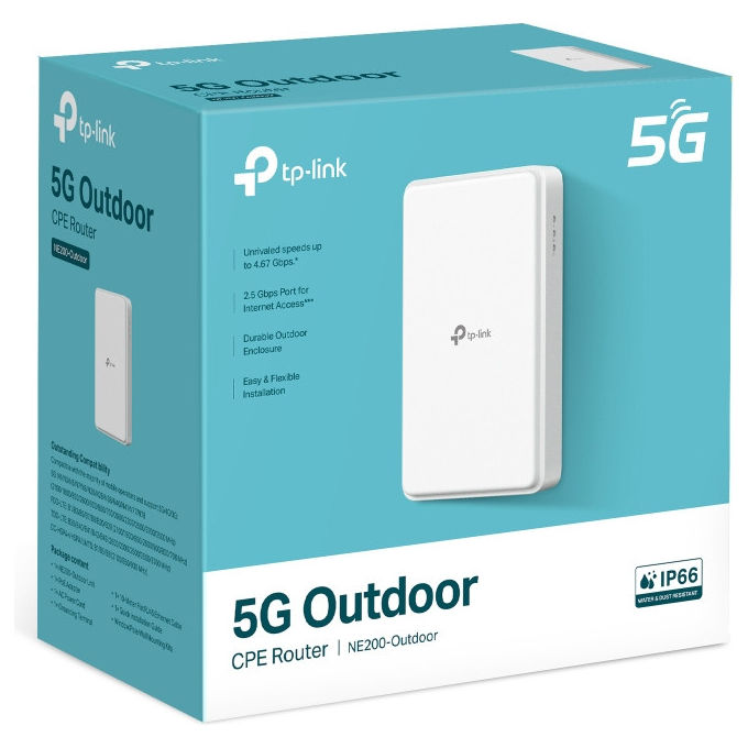 TP-Link NE200-OUTDOOR Router 5G da Esterno Modem Integrato 5G NR 4.67 Gbps LAN 2.5 Gigabit Ethernet PoE IP67 colore Bianco