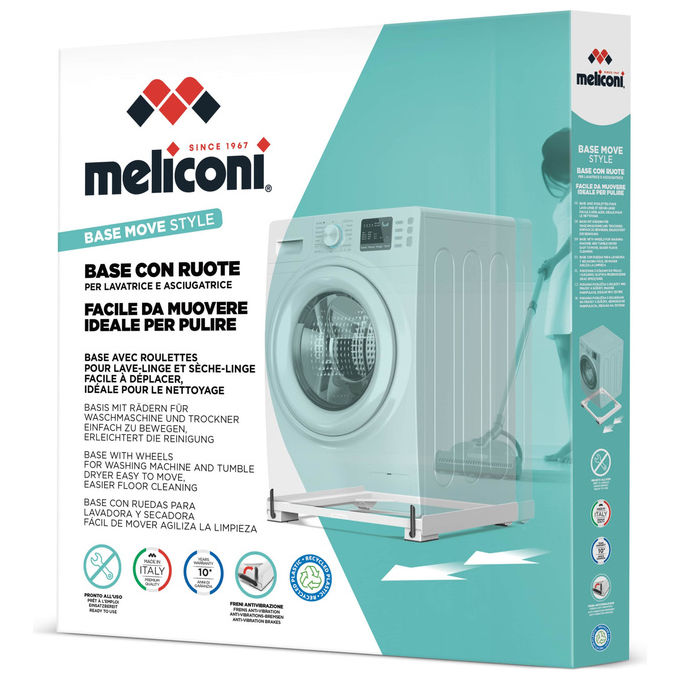 Meliconi 656148 Move Style Base Antivibrazione Lavatrice Asciugatrice con Ruote e Freni Universale 250 Kg colore Bianco