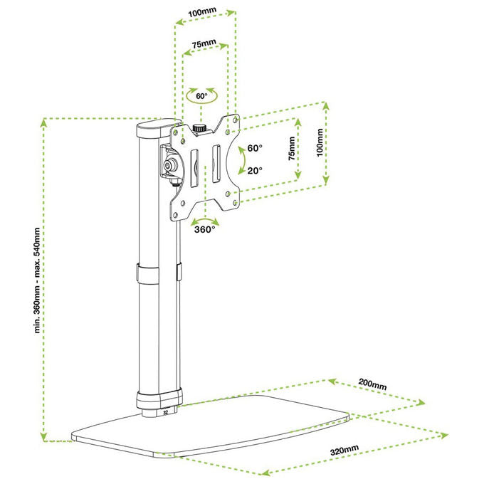 Techly ICA-LCD 260 Supporto Monitor da Scrivania 17'' 27'' VESA 75x75 100x100 Regolazione Altezza 6 Kg colore Bianco