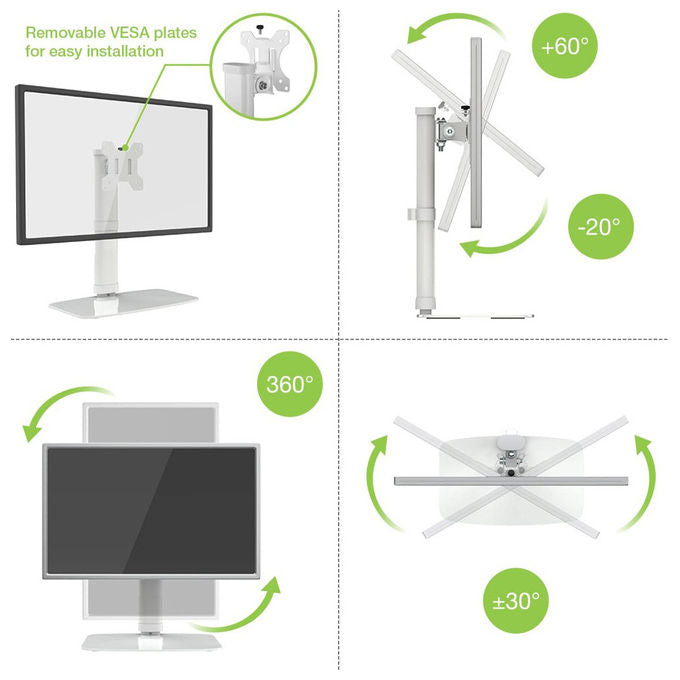 Techly ICA-LCD 260 Supporto Monitor da Scrivania 17'' 27'' VESA 75x75 100x100 Regolazione Altezza 6 Kg colore Bianco