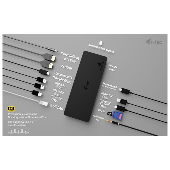 I-tec TB4TRIPLEDOCKPDIT Docking Station Thunderbolt 4 Triple Display Power Delivery 96W LAN 2.5G USB-C colore Nero