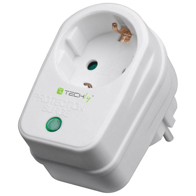 Techly IPW-ADP-SURGET Presa Schuko Protezione Sovratensione 250V 16A 3500W Protezione Bambini colore Bianco