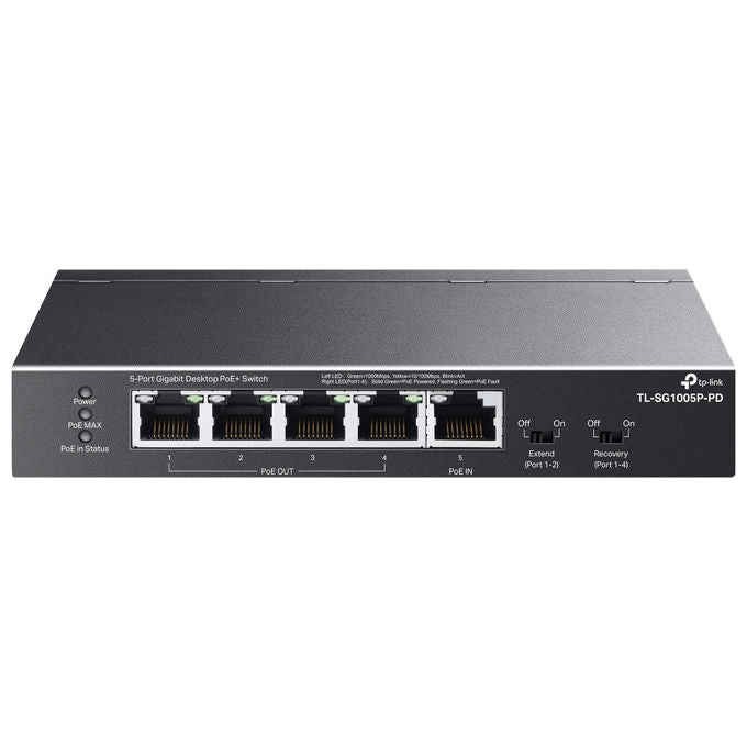 TP-Link TL-SG1005P-PD Switch Desktop 5 Porte Gigabit Ethernet PoE+ PoE++ 66W Fanless colore Nero