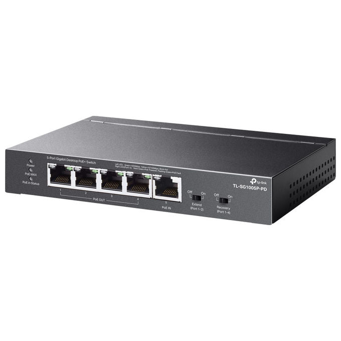 TP-Link TL-SG1005P-PD Switch Desktop 5 Porte Gigabit Ethernet PoE+ PoE++ 66W Fanless colore Nero