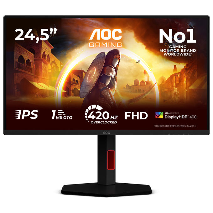 AOC 25G4KUR G4 Monitor Gaming 24.5'' Full HD Fast IPS 420Hz HDR400 G-Sync Hub USB colore Nero Rosso