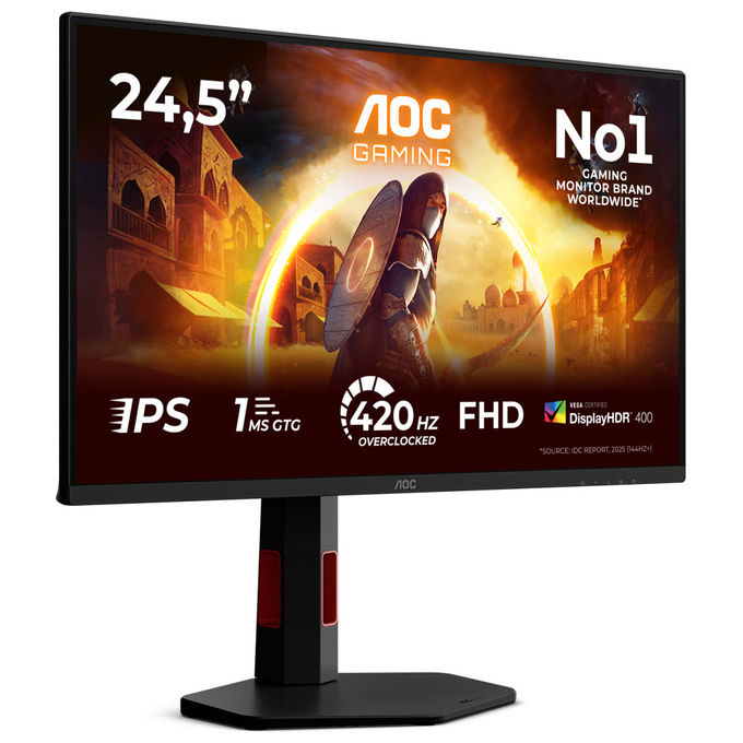 AOC 25G4KUR G4 Monitor Gaming 24.5'' Full HD Fast IPS 420Hz HDR400 G-Sync Hub USB colore Nero Rosso