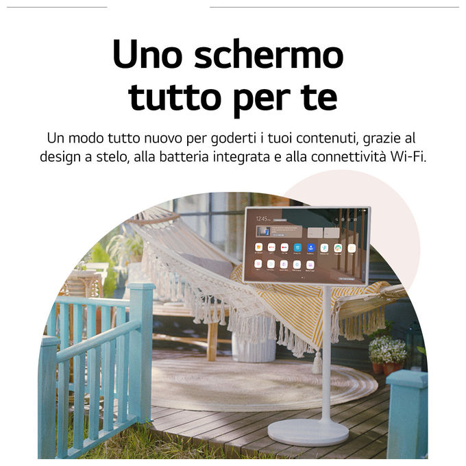 LG 27ART10AKPL StanbyME Monitor Portatile Touchscreen 27'' Full HD WebOS 22 Batteria 3h Base con Ruote colore Alluminio