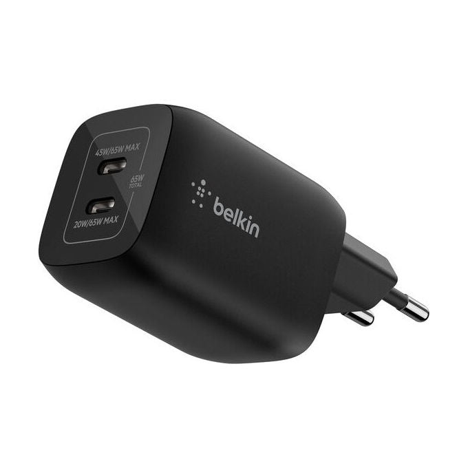Belkin ENA007KQBK Caricabatterie USB-C Doppia Porta 65W GaN Power Delivery Nintendo Switch 2 Smartphone Tablet colore Nero