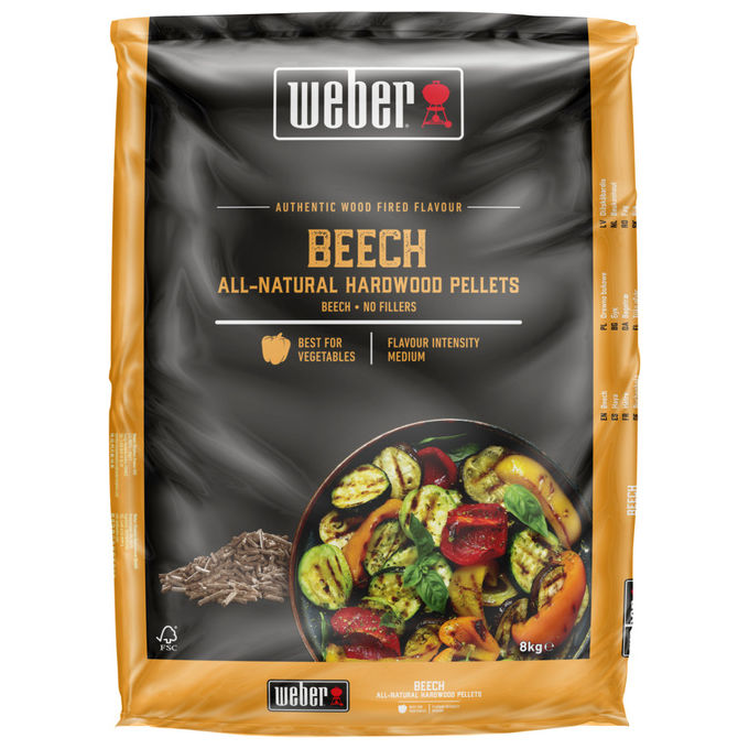 Weber 3401054 Pellet di Legno Faggio 8 Kg per Barbecue a Pellet Certificato FSC colore Nero Marrone
