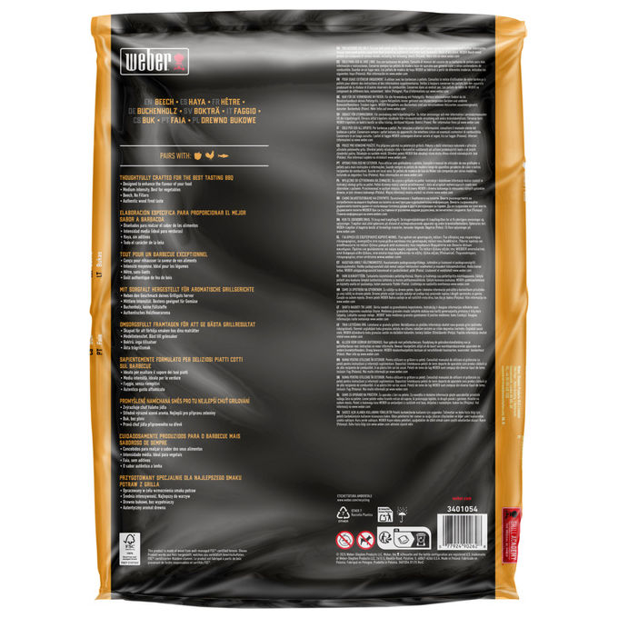 Weber 3401054 Pellet di Legno Faggio 8 Kg per Barbecue a Pellet Certificato FSC colore Nero Marrone