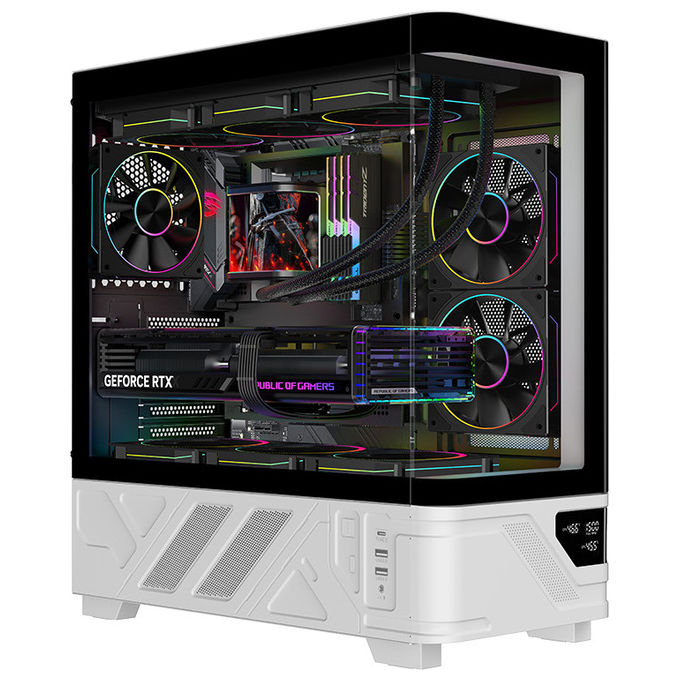 Itek ITGCANTC01 Netron Curved Case PC Tower ATX Gaming Vetro Temperato 3 Ventole ARGB Display USB Type-C colore Bianco Nero