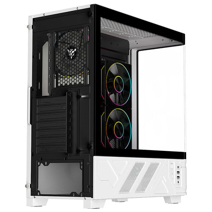 Itek ITGCANTC01 Netron Curved Case PC Tower ATX Gaming Vetro Temperato 3 Ventole ARGB Display USB Type-C colore Bianco Nero