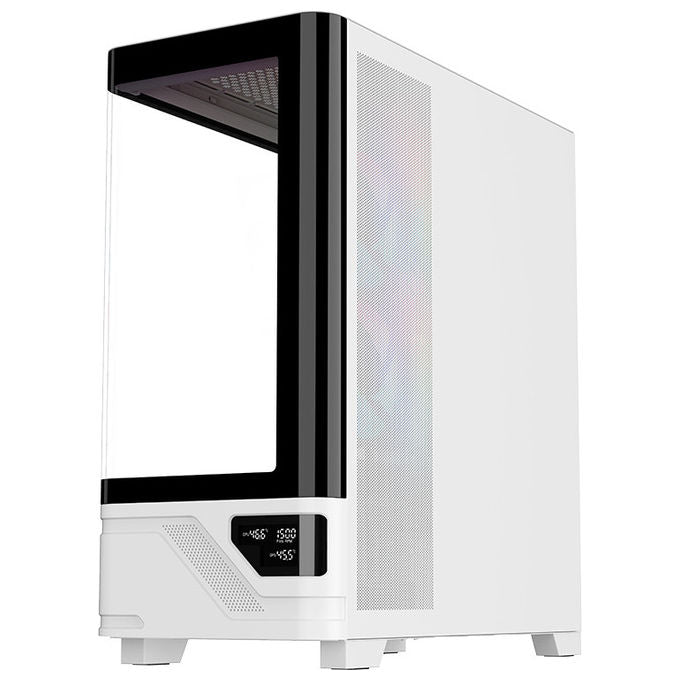 Itek ITGCANTC01 Netron Curved Case PC Tower ATX Gaming Vetro Temperato 3 Ventole ARGB Display USB Type-C colore Bianco Nero