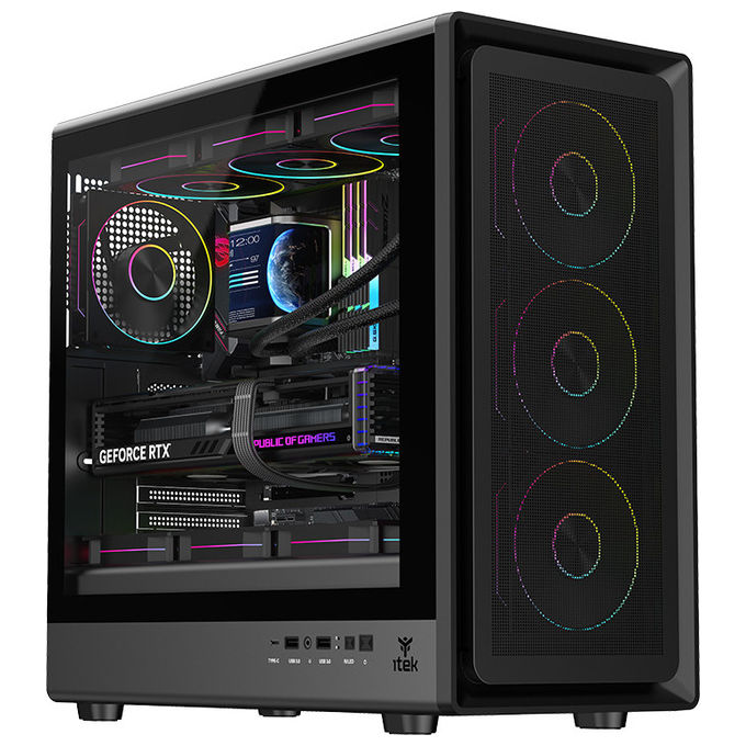 Itek ITGCAMC36B MESHCORE 36B Case PC Tower ATX 4 Ventole ARGB Vetro Temperato USB 3.0 Type-C colore Nero
