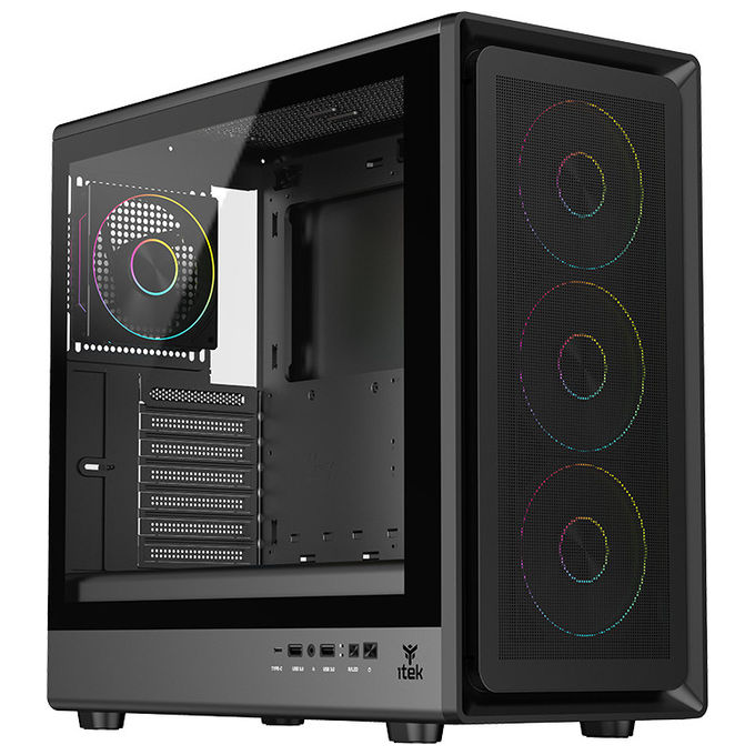 Itek ITGCAMC36B MESHCORE 36B Case PC Tower ATX 4 Ventole ARGB Vetro Temperato USB 3.0 Type-C colore Nero