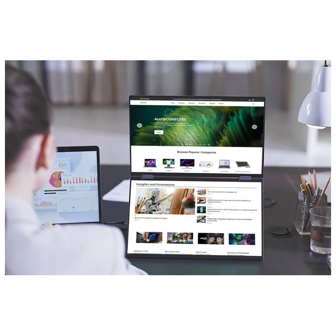 Acer PD163QBMIUUX Monitor Portatile 15.6'' Full HD IPS LED 1920x1080 60Hz 250 cd-m² Hub USB-C HDMI colore Grigio