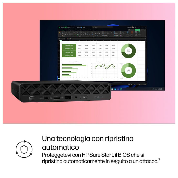 HP CK2G1ET ProDesk 4 G1i Mini PC Intel Core Ultra 7 265T 16 GB DDR5 512 GB SSD NVMe Wi-Fi 6E Windows 11 Pro colore Nero