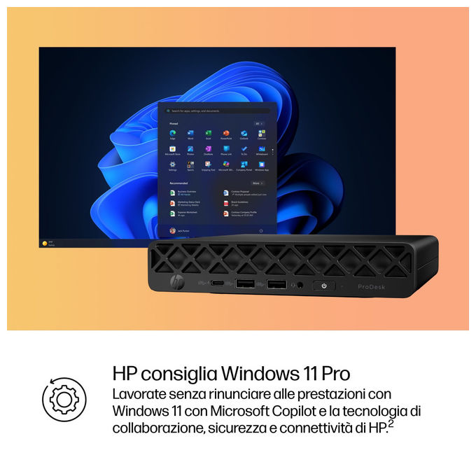 HP CK2G1ET ProDesk 4 G1i Mini PC Intel Core Ultra 7 265T 16 GB DDR5 512 GB SSD NVMe Wi-Fi 6E Windows 11 Pro colore Nero