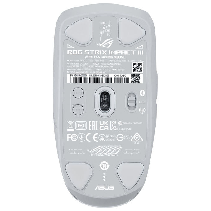 Asus 90MP03D0-BMUA10 ROG Strix Impact III Mouse Gaming Wireless Ambidestro Ottico 36000 DPI Bluetooth 5.1 450h colore Bianco