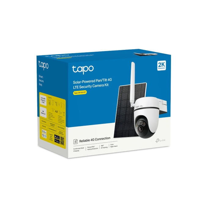 TP-Link TAPO C615G KIT Telecamera IP Esterna 4G LTE Pan Tilt 2K 3MP IP65 Batteria 6700 mAh Pannello Solare colore Bianco