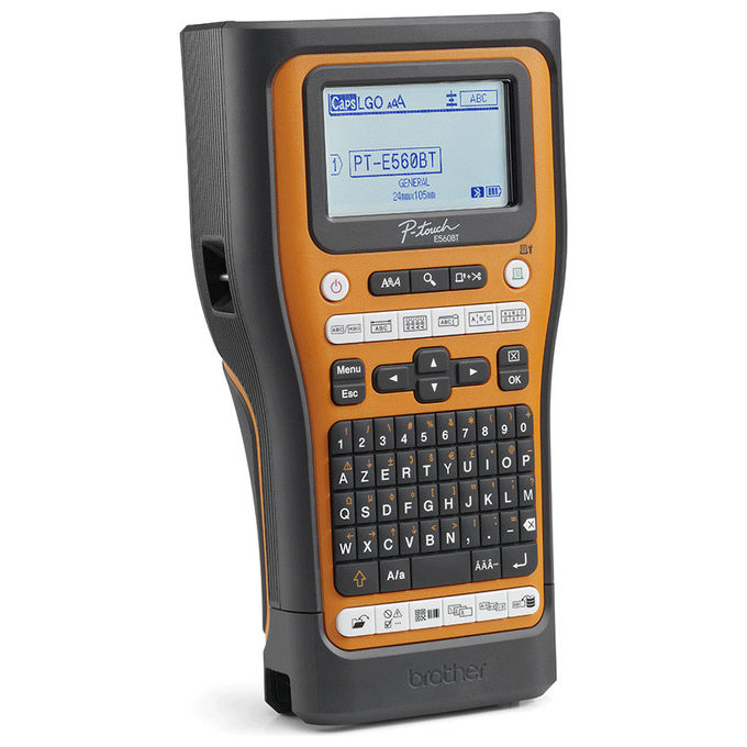 Brother PT-E560BTVP Etichettatrice Palmare Professionale Bluetooth 5.0 QWERTY Nastri TZe HSe fino a 24 mm Settore Elettrico colore Nero Arancione