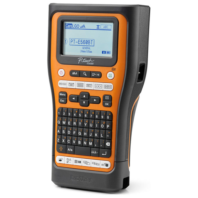 Brother PT-E560BTVP Etichettatrice Palmare Professionale Bluetooth 5.0 QWERTY Nastri TZe HSe fino a 24 mm Settore Elettrico colore Nero Arancione