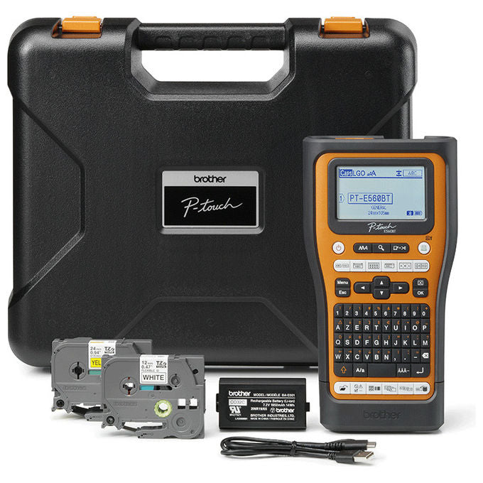 Brother PT-E560BTVP Etichettatrice Palmare Professionale Bluetooth 5.0 QWERTY Nastri TZe HSe fino a 24 mm Settore Elettrico colore Nero Arancione
