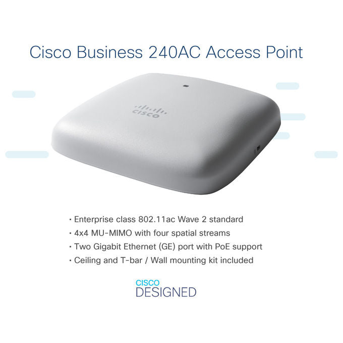 Cisco CBW240AC Business 240AC Access Point Wi-Fi 5 802.11ac 4x4 MU-MIMO 1733 Mbit-s Dual Band PoE Pack 3 pezzi colore Grigio